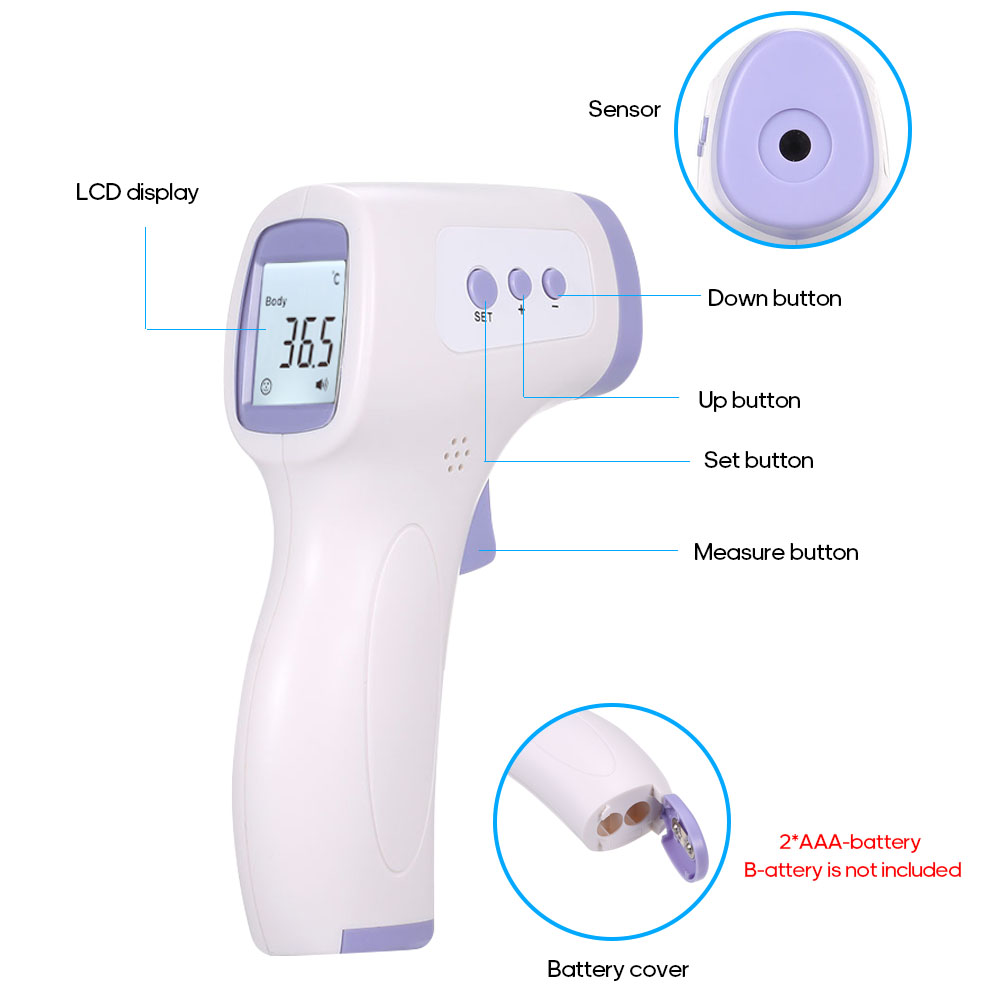 Infrared Non-Contact Forehead Thermometer – Digital LCD Thermometer for Kids & Family | ±0.2°C Accuracy | White & Purple