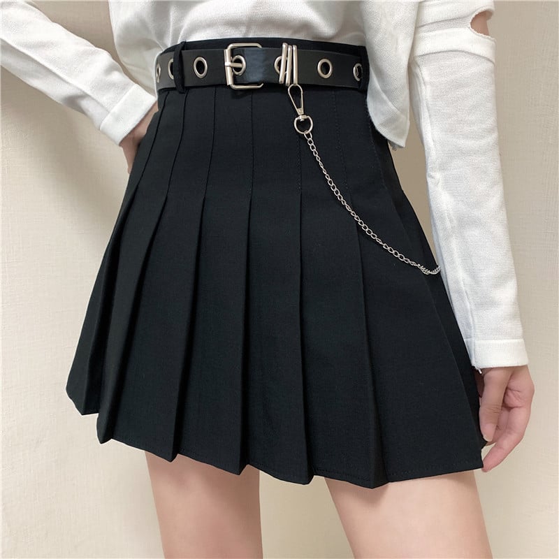Women’s High Waist Pleated A-Line Silk Skirt – 100% Mulberry Silk, Belt Included | S–XL | Black, White & Grey