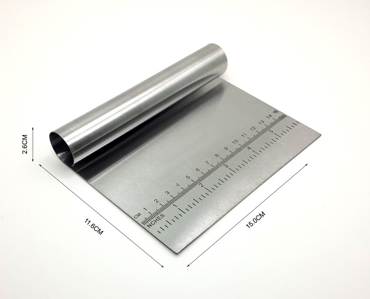Stainless Steel Dough Cutter & Scraper – Built-In Measurement Scale for Baking